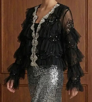 Lace Ruffle Jacket - Black