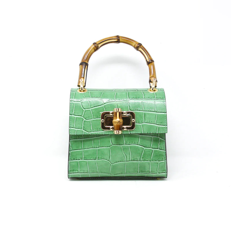 Bamboo Handle Mini Leather Bag - Kelly Green-260 Other Accessories-German Fuentes-Coastal Bloom Boutique, find the trendiest versions of the popular styles and looks Located in Indialantic, FL