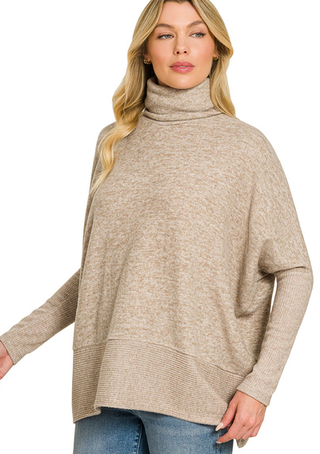 Relaxed Turtleneck Poncho Sweater - H. Mocha