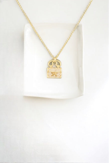 CZ Pretty Little Purse Necklace-230 Jewelry-Golden Stella-Coastal Bloom Boutique, find the trendiest versions of the popular styles and looks Located in Indialantic, FL