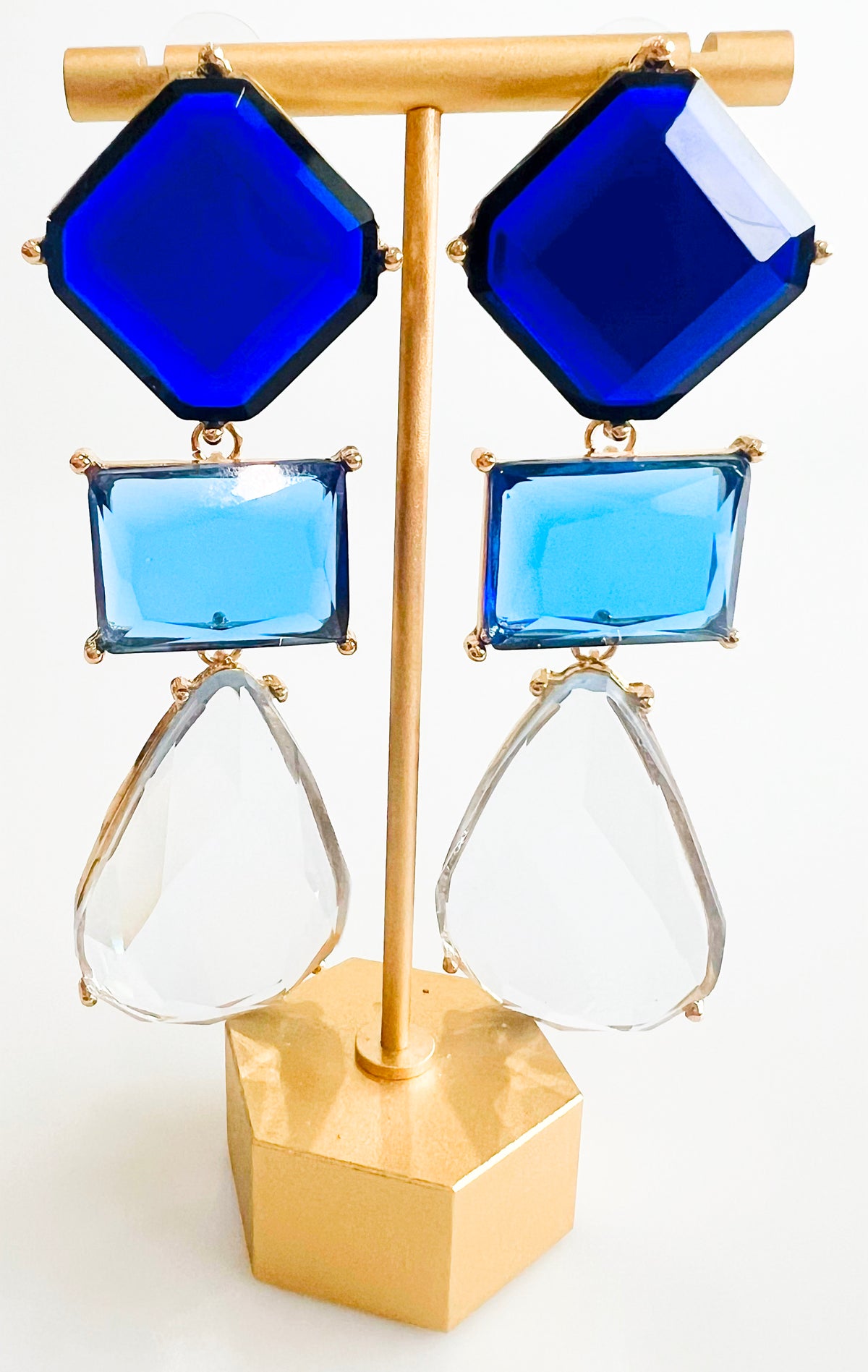 Square & Teardrop Earrings-Sapphire-230 Jewelry-GS JEWELRY-Coastal Bloom Boutique, find the trendiest versions of the popular styles and looks Located in Indialantic, FL