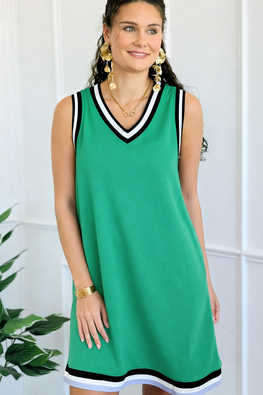 Court Contrast Trim Shift Dress - Mint Green