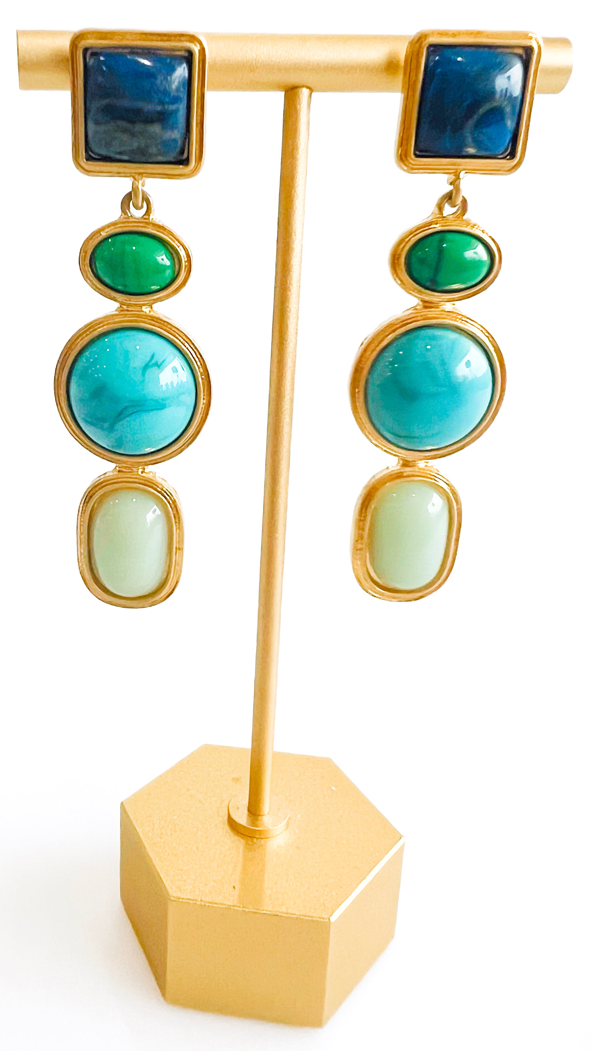 Colorful Multi Shape Drop Earrings - Turquoise-230 Jewelry-GS JEWELRY-Coastal Bloom Boutique, find the trendiest versions of the popular styles and looks Located in Indialantic, FL