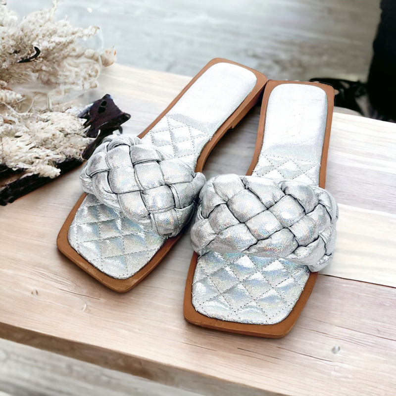 Square Woven Flats - Silver-250 Shoes-RagCompany-Coastal Bloom Boutique, find the trendiest versions of the popular styles and looks Located in Indialantic, FL