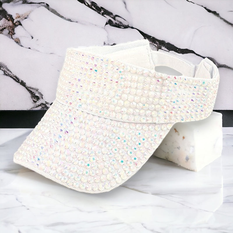 Cz Sparkling Sun Visor Hat - White-260 Other Accessories-ICCO ACCESSORIES-Coastal Bloom Boutique, find the trendiest versions of the popular styles and looks Located in Indialantic, FL