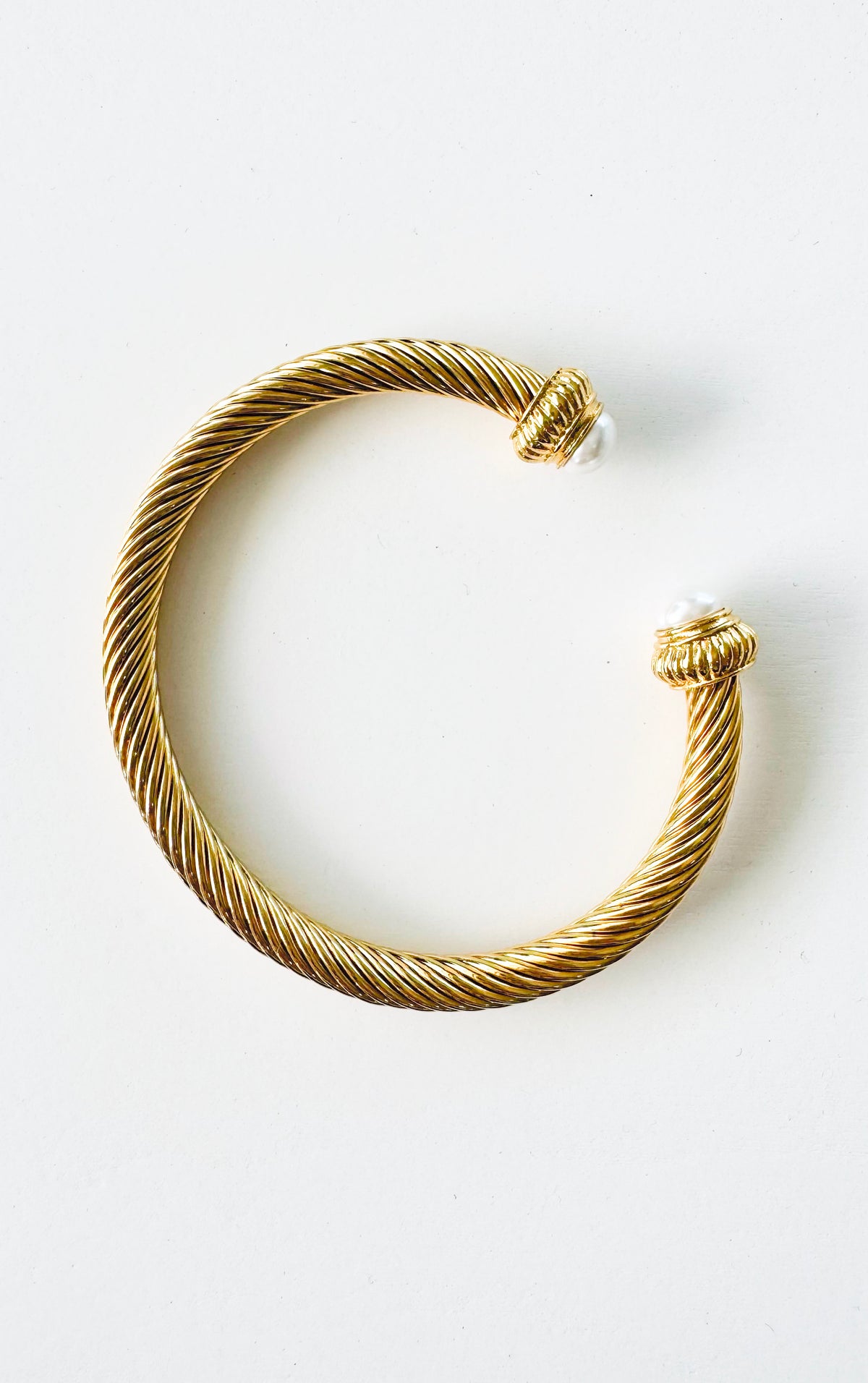 18 Gold Plated Faux Pearl Cable Wire Cuff Bangle Bracelet-230 Jewelry-Darling-Coastal Bloom Boutique, find the trendiest versions of the popular styles and looks Located in Indialantic, FL