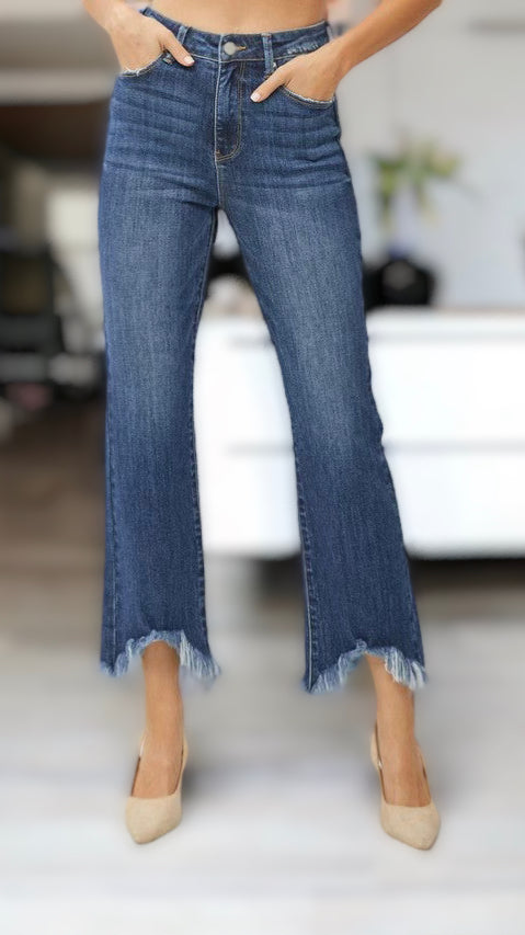 High Rise Fray Hem Ankle Bootcut Jeans-170 Bottoms-RISEN JEANS-Coastal Bloom Boutique, find the trendiest versions of the popular styles and looks Located in Indialantic, FL