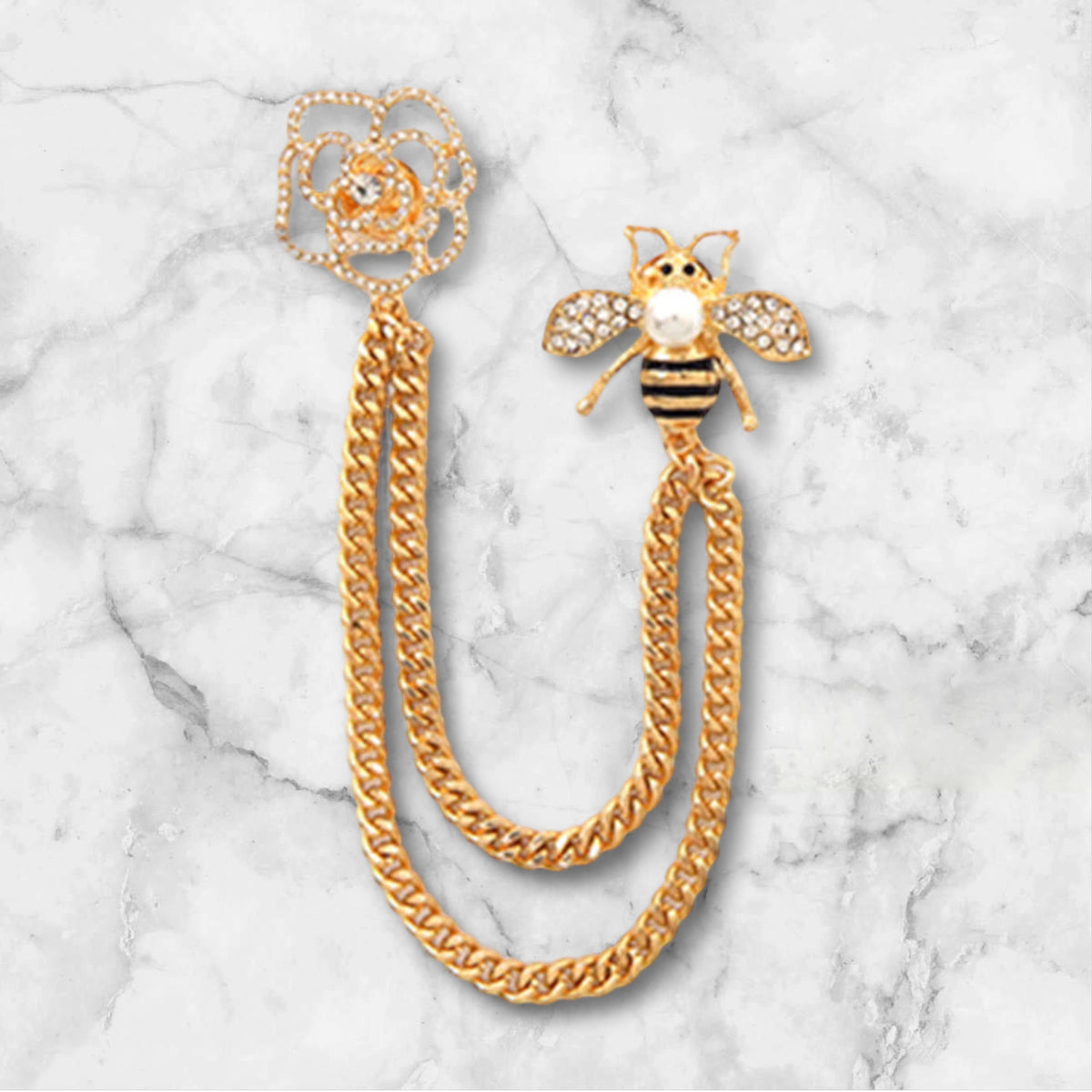 Pearl Bumble Honey Flower Double Pin Brooch-230 Jewelry-Wona Trading-Coastal Bloom Boutique, find the trendiest versions of the popular styles and looks Located in Indialantic, FL