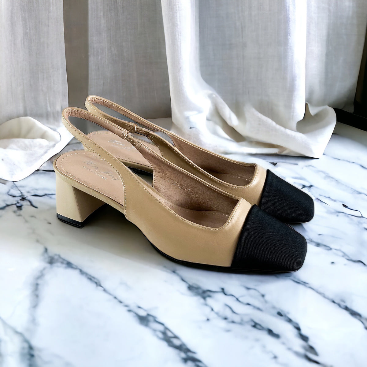 Khaki & Black Sling Heels-250 Shoes-Darling-Coastal Bloom Boutique, find the trendiest versions of the popular styles and looks Located in Indialantic, FL