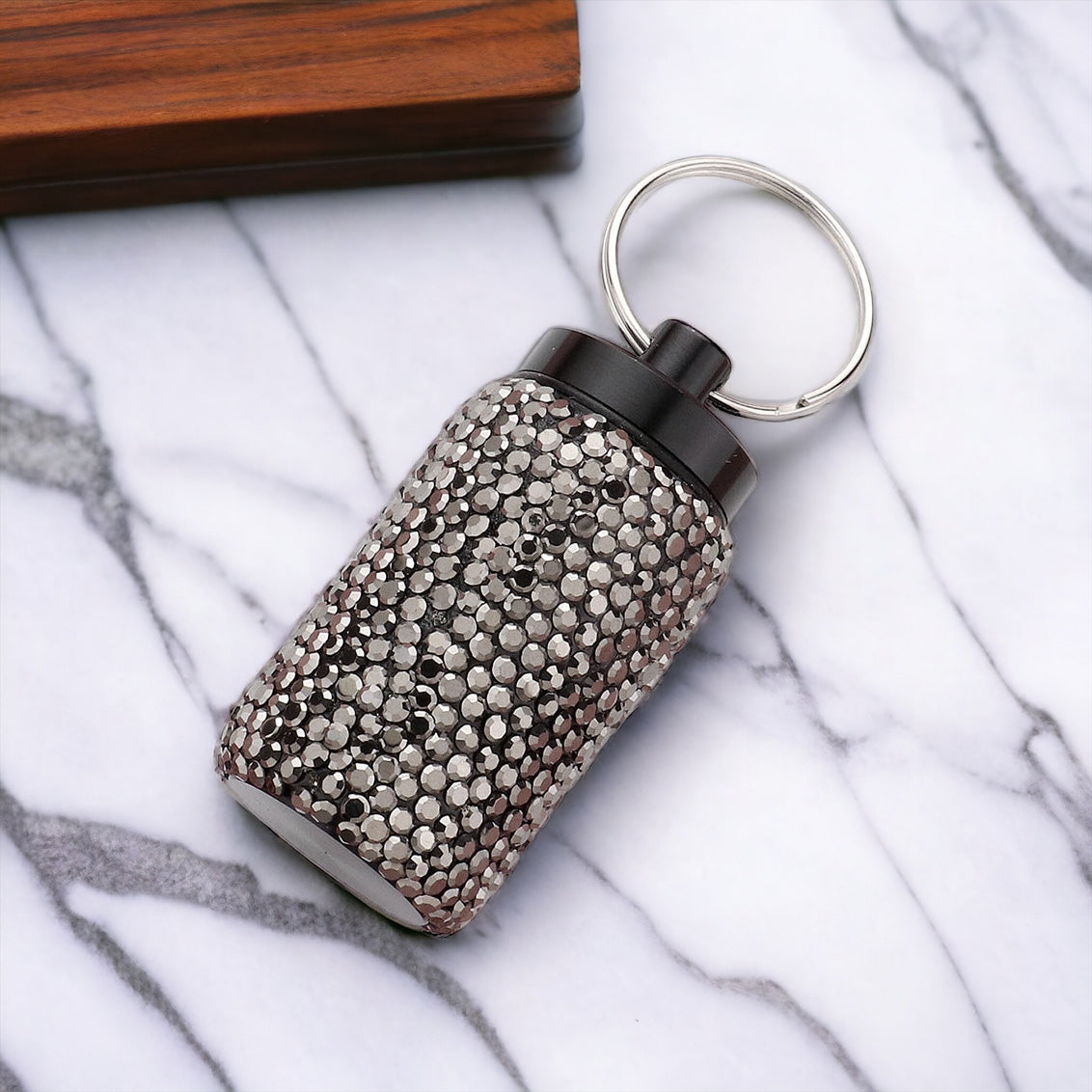 Bling Small Pill Case / Keychain - Hematite-260 Other Accessories-Wona Trading-Coastal Bloom Boutique, find the trendiest versions of the popular styles and looks Located in Indialantic, FL