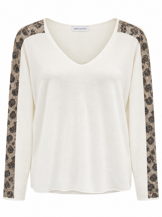 Wild Shine Trim Sleeve Italian Knit Sweater- Off White