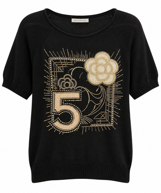 Golden Five Floral Boatneck Italian Top- Black