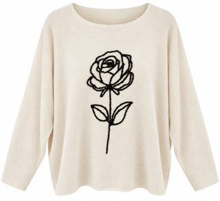Shimmer Rose Long Sleeve Italian Knit top- Ivory