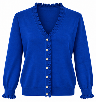 Pearl Ruffle Cardigan- Royal Blue