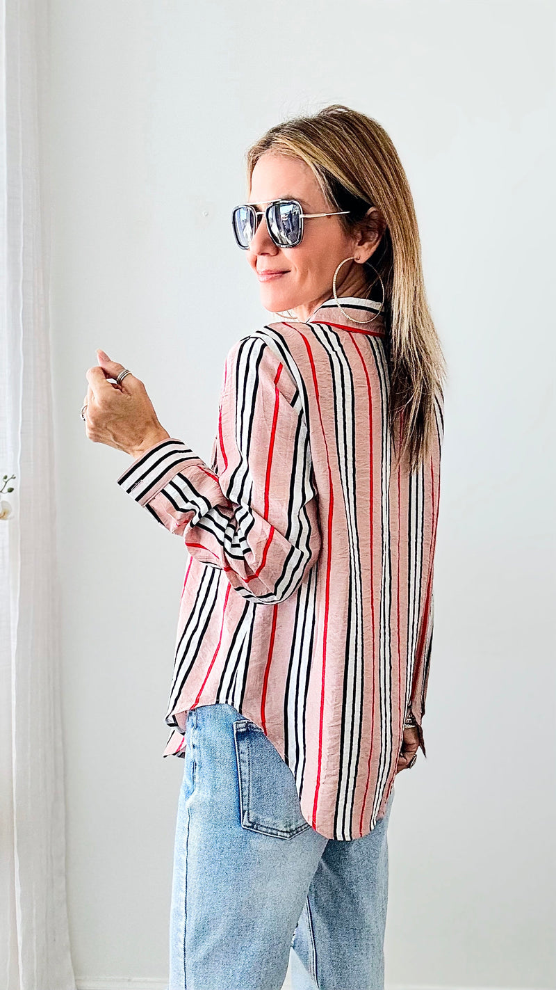 London Meeting Stripe Blouse - Mauve-130 Long Sleeve Tops-Michel-Coastal Bloom Boutique, find the trendiest versions of the popular styles and looks Located in Indialantic, FL