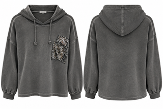 Sparkle Patch Italian Hoodie Top- Washed Black