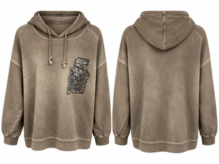 Sparkle Patch Italian Hoodie Top- Washed Taupe