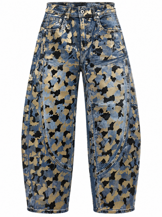 Metallic Leopard Barrel Denim
