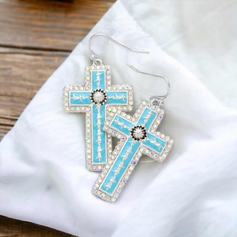 Enamel Cross Dangle Earrings-230 Jewelry-Wona Trading-Coastal Bloom Boutique, find the trendiest versions of the popular styles and looks Located in Indialantic, FL