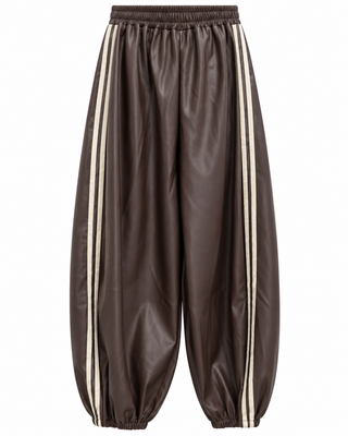 Trackside Chic Faux Leather Italian Jogger- Brown