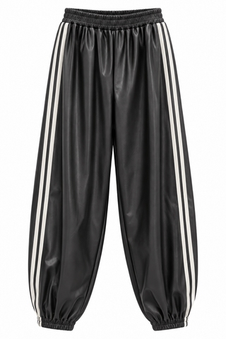 Trackside Chic Faux Leather Italian Jogger- Black