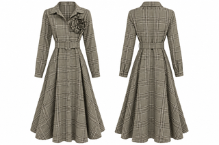 Uptown Elegance Belted Italian Button Long Dress
