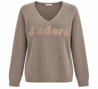 J'adore Detail V- Neck Italian Sweater- Mocha