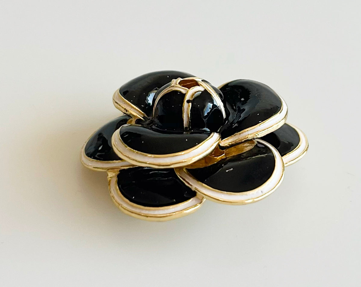 Gold Detailed Camelia Brooch - Black-260 Other Accessories-Chasing Bandits-Coastal Bloom Boutique, find the trendiest versions of the popular styles and looks Located in Indialantic, FL