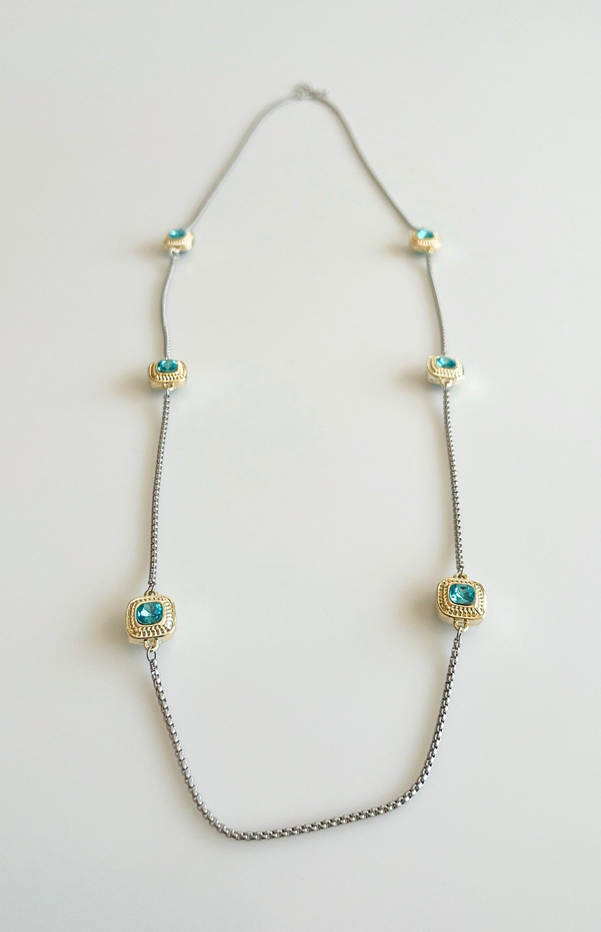 14K Two-Tone Long Station Necklace - Aqua-230 Jewelry-NYW-Coastal Bloom Boutique, find the trendiest versions of the popular styles and looks Located in Indialantic, FL