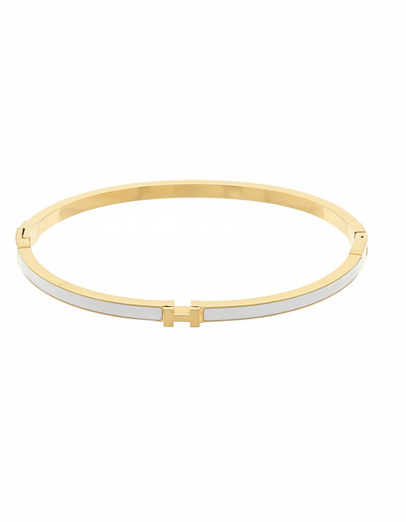 Stainless Steel Whispers of Light Bangle Bracelet - White/Gold-230 Jewelry-GS JEWELRY-Coastal Bloom Boutique, find the trendiest versions of the popular styles and looks Located in Indialantic, FL