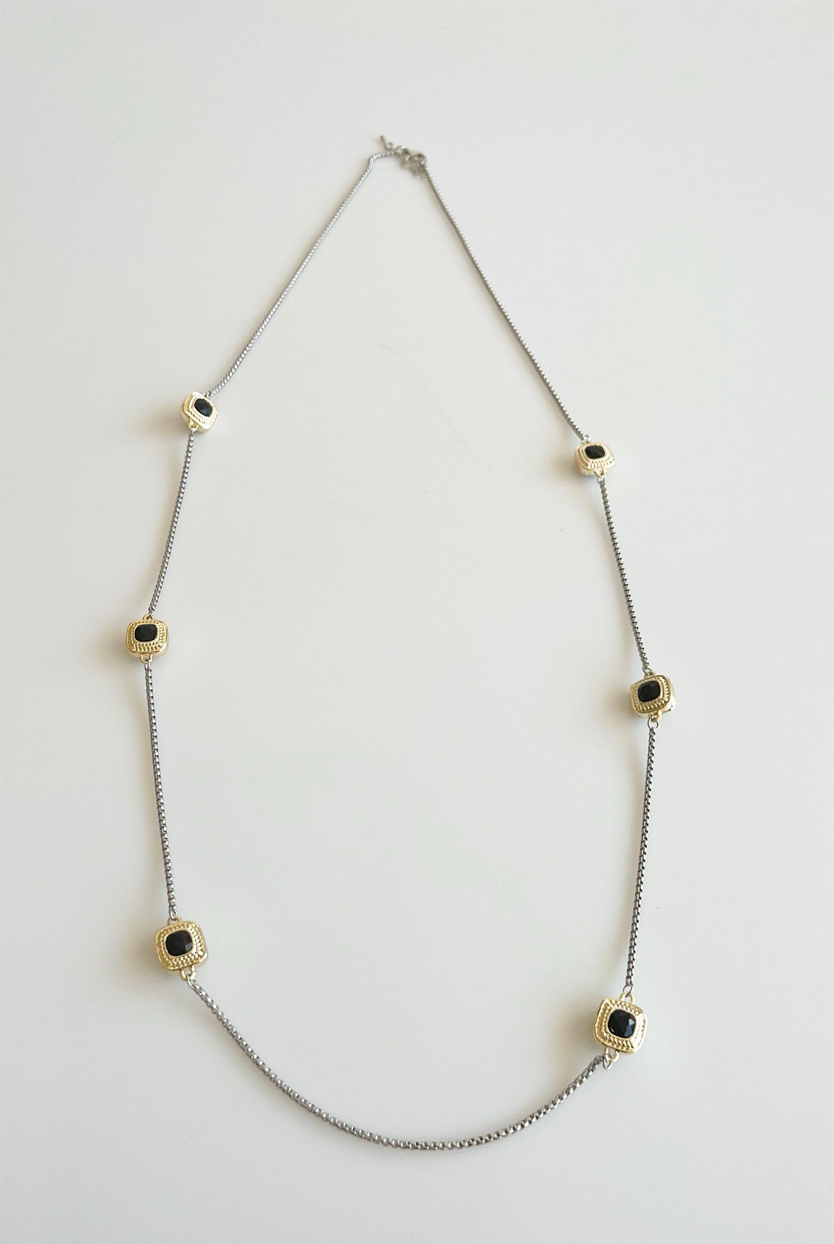 14KTwo Tone Square Pendant Long Necklace -Black-230 Jewelry-Wona Trading-Coastal Bloom Boutique, find the trendiest versions of the popular styles and looks Located in Indialantic, FL
