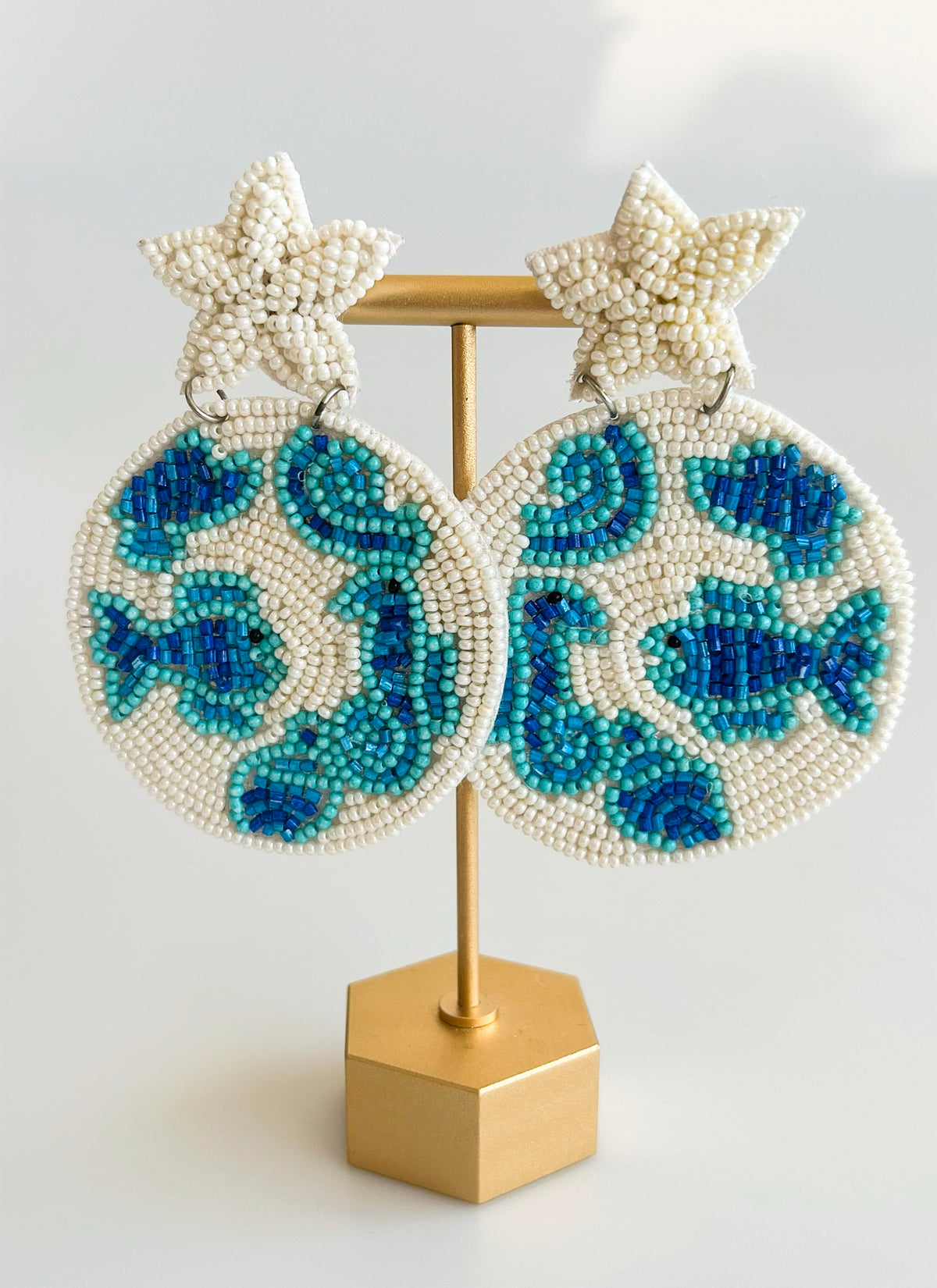 Sea Life Beaded Earrings - Ivory/Blue-230 Jewelry-GS JEWELRY-Coastal Bloom Boutique, find the trendiest versions of the popular styles and looks Located in Indialantic, FL