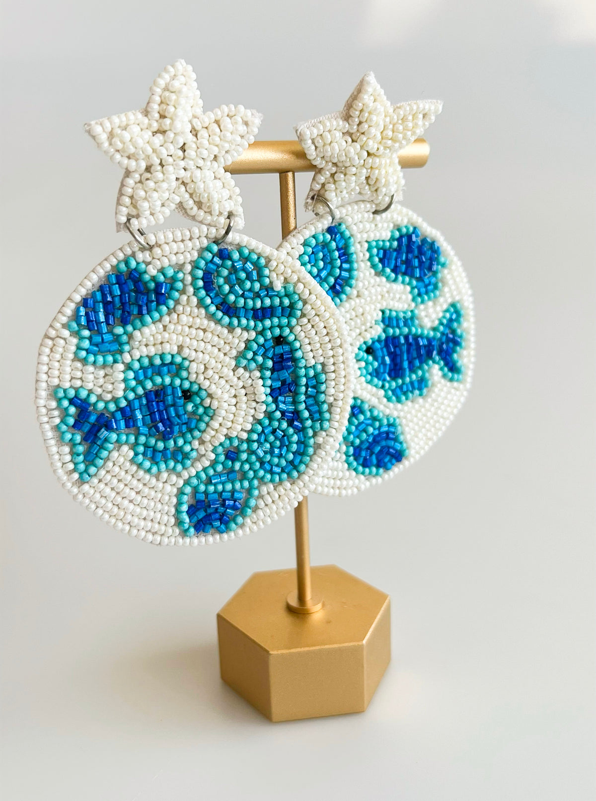 Sea Life Beaded Earrings - Ivory/Blue-230 Jewelry-GS JEWELRY-Coastal Bloom Boutique, find the trendiest versions of the popular styles and looks Located in Indialantic, FL