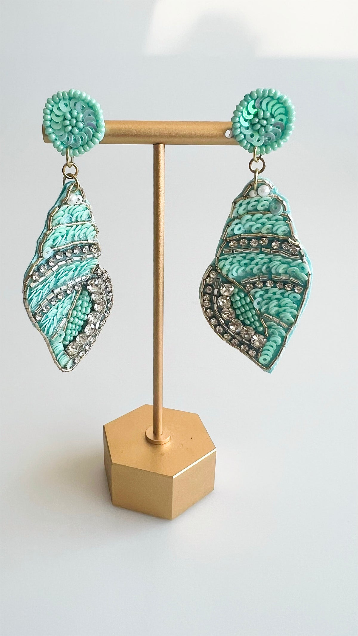 Sequined Sea Shell Earrings - Mint-230 Jewelry-GS JEWELRY-Coastal Bloom Boutique, find the trendiest versions of the popular styles and looks Located in Indialantic, FL