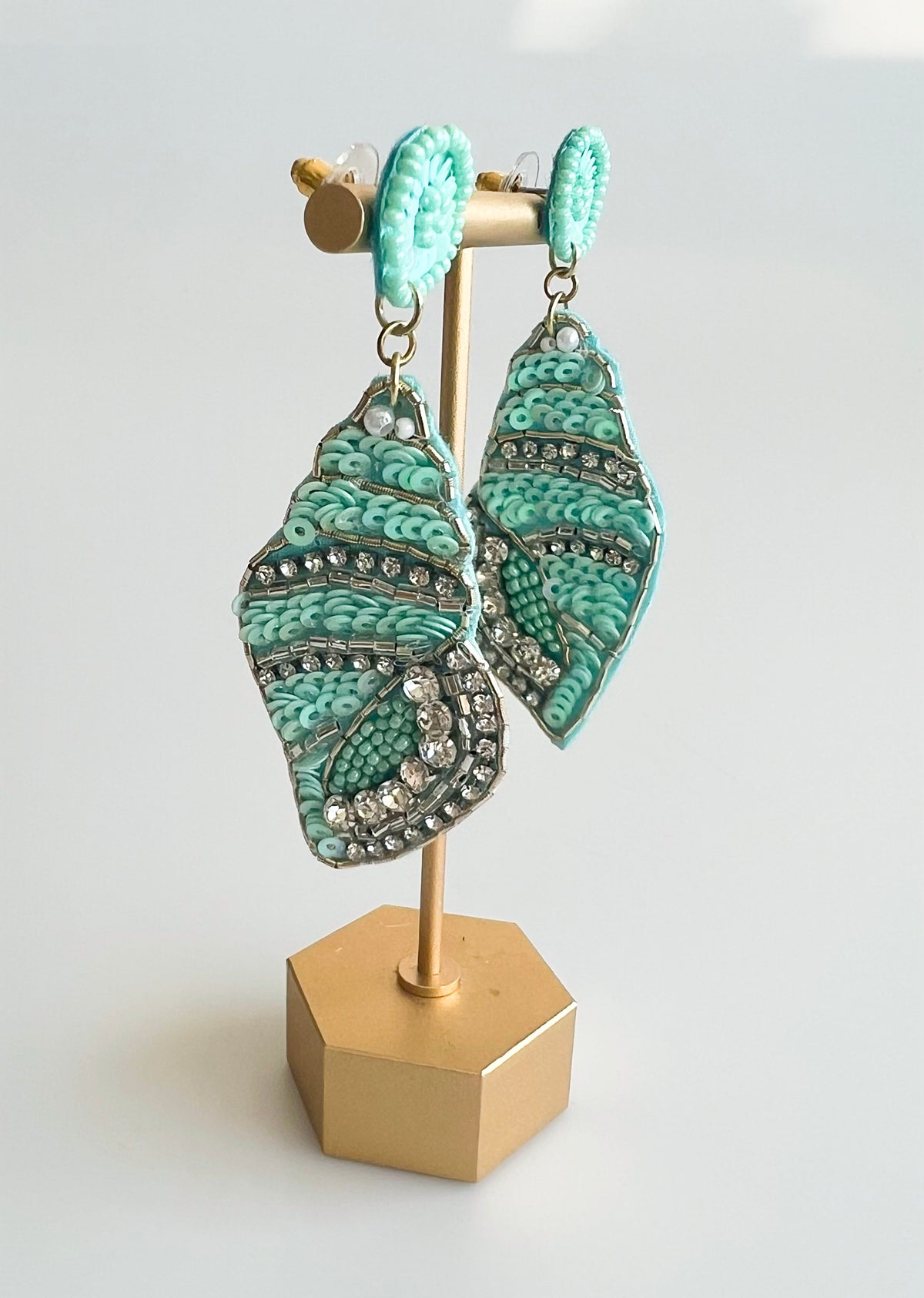 Sequined Sea Shell Earrings - Mint-230 Jewelry-GS JEWELRY-Coastal Bloom Boutique, find the trendiest versions of the popular styles and looks Located in Indialantic, FL