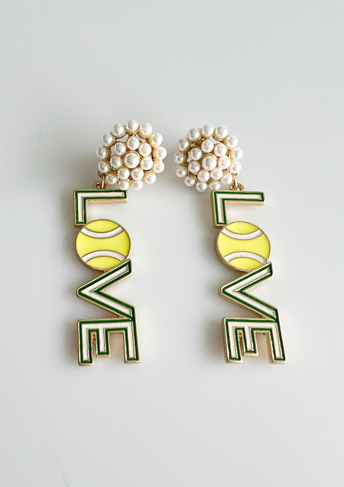 Love Tennis Dangle Earrings-230 Jewelry-CANVAS-Coastal Bloom Boutique, find the trendiest versions of the popular styles and looks Located in Indialantic, FL
