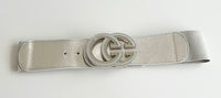 CZ Double C Buckle Elastic Belt - Silver-260 Other Accessories-ICCO ACCESSORIES-Coastal Bloom Boutique, find the trendiest versions of the popular styles and looks Located in Indialantic, FL