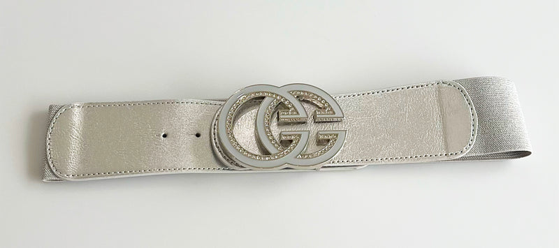 CZ Double C Buckle Elastic Belt - Silver-260 Other Accessories-ICCO ACCESSORIES-Coastal Bloom Boutique, find the trendiest versions of the popular styles and looks Located in Indialantic, FL