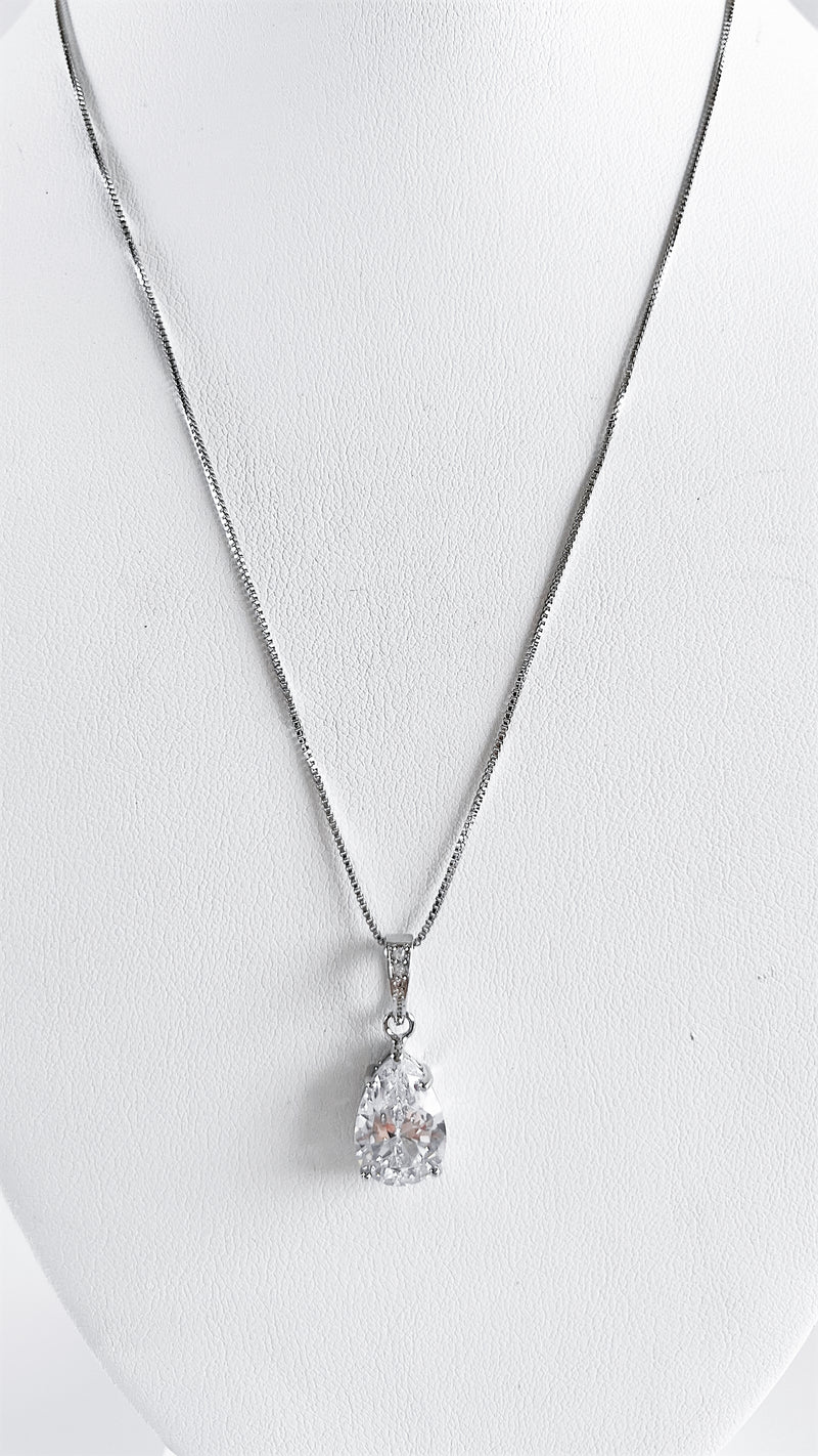 CZ Teardrop Pendant Necklace-230 Jewelry-Wona Trading-Coastal Bloom Boutique, find the trendiest versions of the popular styles and looks Located in Indialantic, FL