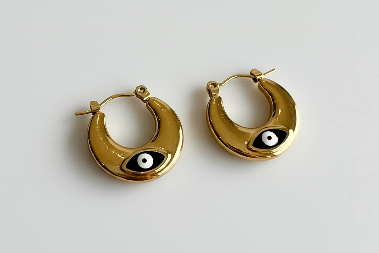 Stainless Steel Evil Eye Hoop Earring