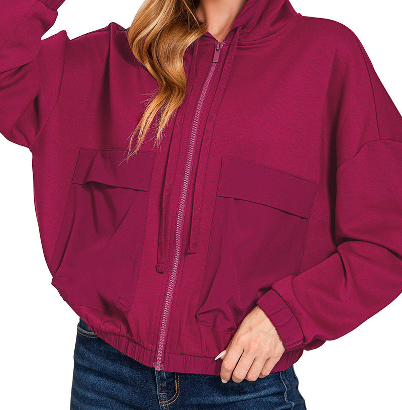 Brooklyn Scuba Hoodie Jacket - Cabernet-160 Jackets-Zenana-Coastal Bloom Boutique, find the trendiest versions of the popular styles and looks Located in Indialantic, FL