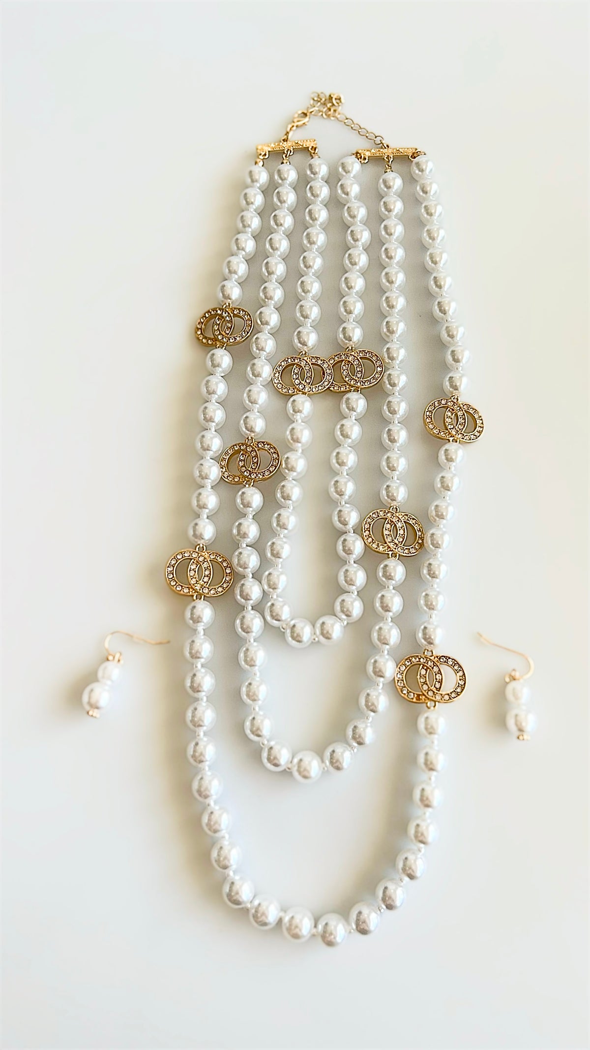 CZ Double O Charm Pearl Necklace Set-230 Jewelry-ICCO ACCESSORIES-Coastal Bloom Boutique, find the trendiest versions of the popular styles and looks Located in Indialantic, FL