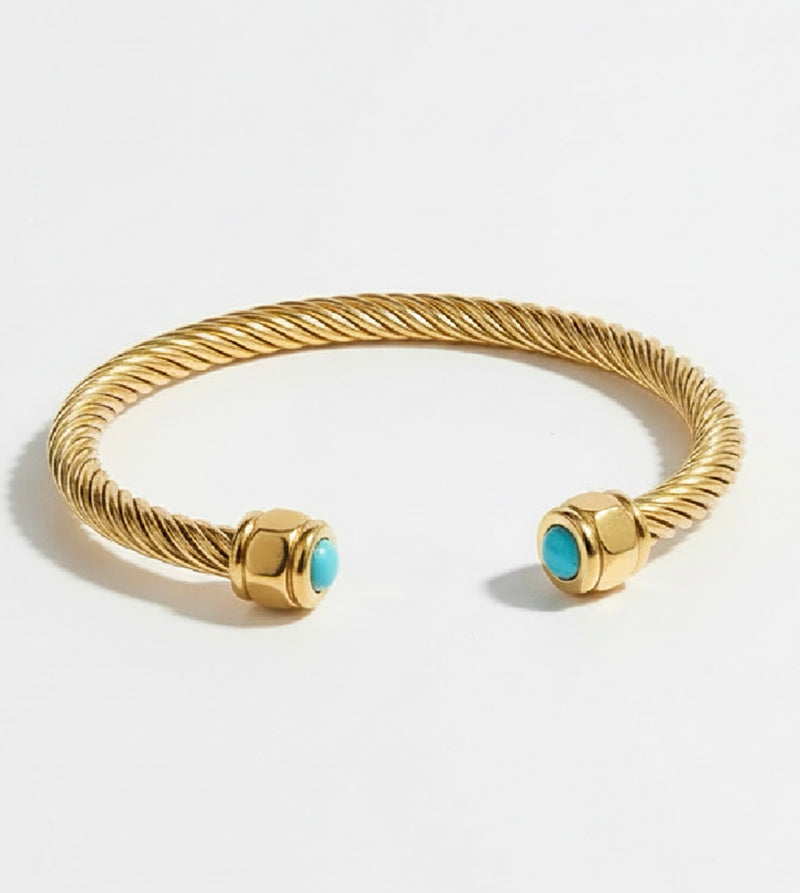 Coastal Aura Twist Steel Bracelet - Turquoise-230 Jewelry-Chasing Bandits-Coastal Bloom Boutique, find the trendiest versions of the popular styles and looks Located in Indialantic, FL