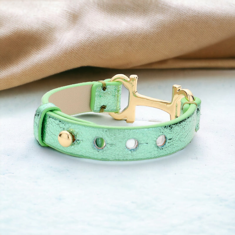 Faux Leather H Pointed Snap Bracelet - Green-230 Jewelry-Wona Trading-Coastal Bloom Boutique, find the trendiest versions of the popular styles and looks Located in Indialantic, FL