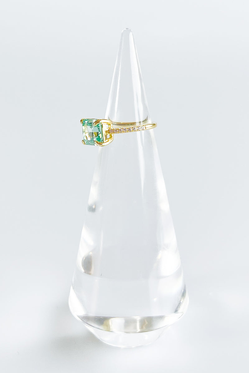 Sterling Silver Light Aqua Side Emerald Prong Ring-230 Jewelry-NYC2-Coastal Bloom Boutique, find the trendiest versions of the popular styles and looks Located in Indialantic, FL