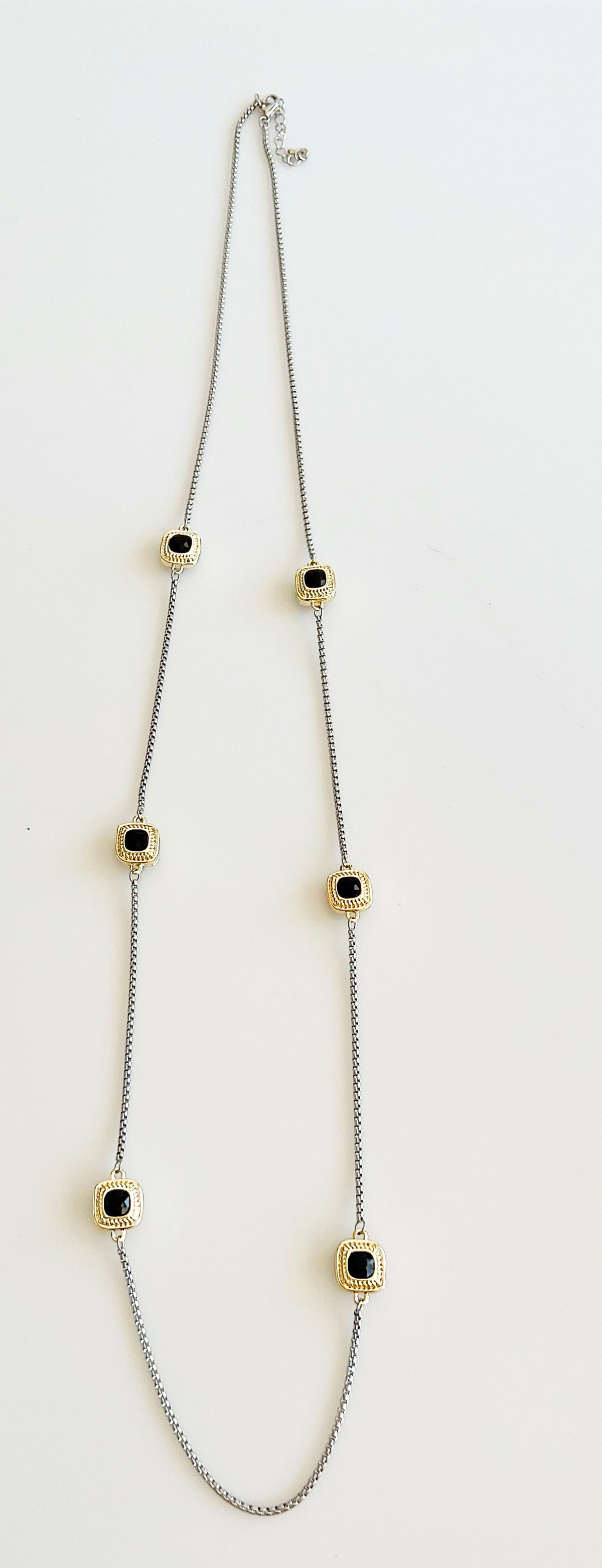 14K Two Tone Square Pendant Long Necklace -Jet Black-230 Jewelry-NYW-Coastal Bloom Boutique, find the trendiest versions of the popular styles and looks Located in Indialantic, FL