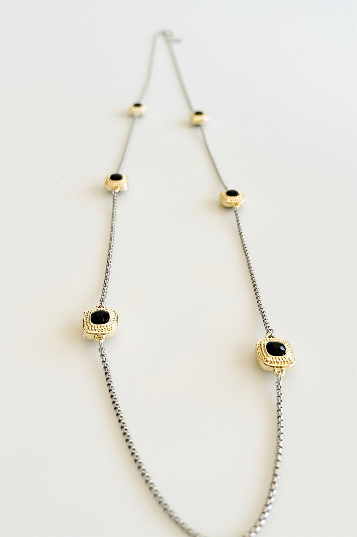 14K Two Tone Square Pendant Long Necklace -Jet Black-230 Jewelry-NYW-Coastal Bloom Boutique, find the trendiest versions of the popular styles and looks Located in Indialantic, FL