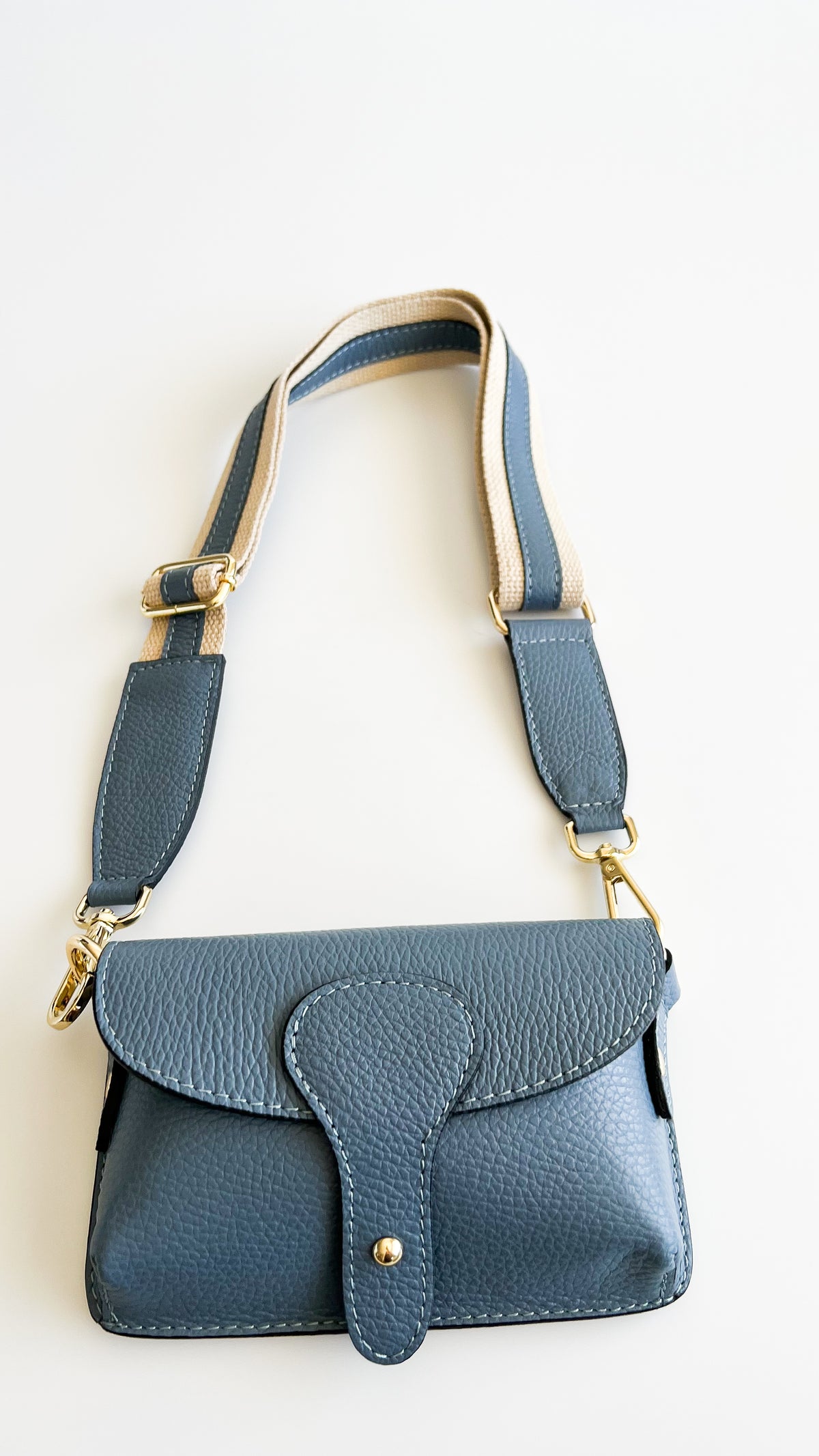 Mini Leather Messenger Crossbody Bag- Blue-240 Bags-BC Handbags-Coastal Bloom Boutique, find the trendiest versions of the popular styles and looks Located in Indialantic, FL
