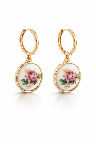 Rosette Charm Hoops - Pink