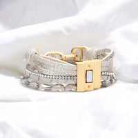 Layeres Metallic Faux Leather Bracelet - Silver-230 Jewelry-NYW-Coastal Bloom Boutique, find the trendiest versions of the popular styles and looks Located in Indialantic, FL